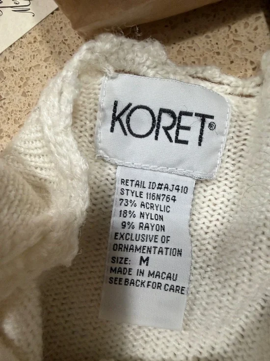 Vintage 80s/90s Koret Ivory Sweater 3D Floral Pearl Bead Embroidery Sz M - Picture 10 of 12